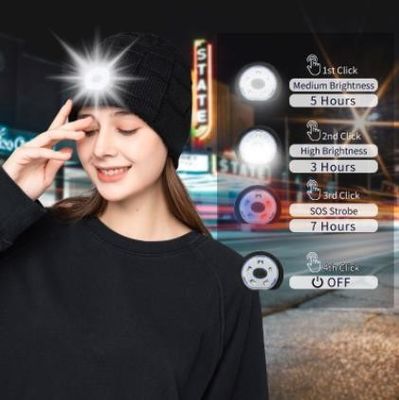 Bluetooth Beanie Hat Video Camera con la luz, auriculares inalámbricos recargables del casquillo del faro del USB 4 LED para esquiar, corriendo