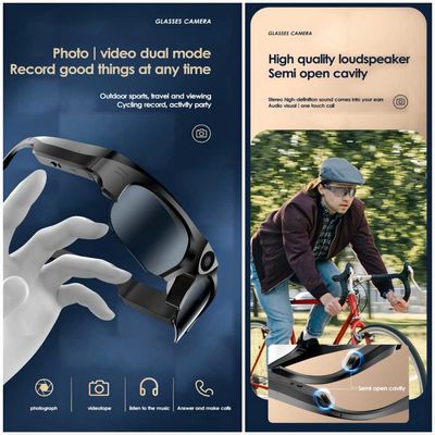 Las mujeres Bluetooth de los hombres que las gafas de sol video con música abierta del oído conectan llaman por teléfono a las tabletas
