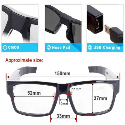 Tarjeta de memoria incorporada ocultada seguridad 32G de la cámara Sunglasses1080P de control de tacto