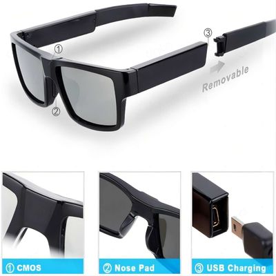 Sunglcasses ocultado G2-64G con el ángulo 80° que registra la cámara de vídeo del cuerpo usable