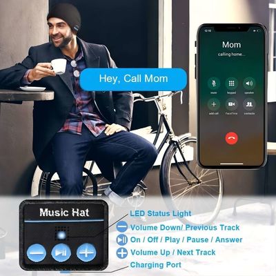 Sombrero inalámbrico de la gorrita tejida B5 con el bluetooth, las llamadas de teléfono sin manos y la música jugando con el calor para los hombres, deportes de invierno de las mujeres