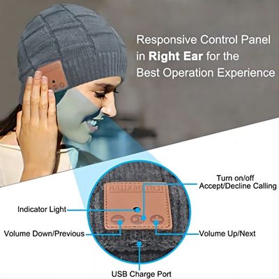 Bluetooth inalámbrico Beanie Hat Rechargable 250mah con callings del teléfono del tiempo de la música 16hours