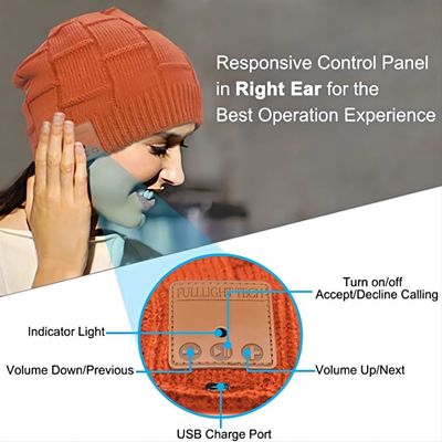 Llamadas manos libres anaranjadas de la música de Bluetooth Beanie Hat Wireless Headset Listening
