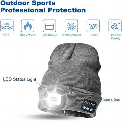 Bluetooth desmontable LED Beanie Hat With Front Light para la pesca de la noche