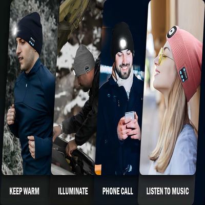 Noche del invierno que trabaja el sombrero inalámbrico de los auriculares de Bluetooth con la luz ajustable de 3 LED