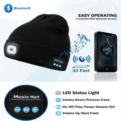 Sombrero inalámbrico de los auriculares de Bluetooth con Bluetooth ligero Beanie Night Biking