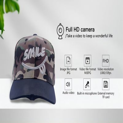 control ocultado acción del APP del sombrero de la cámara del deporte 2K con la batería de 1000mah Rechargable