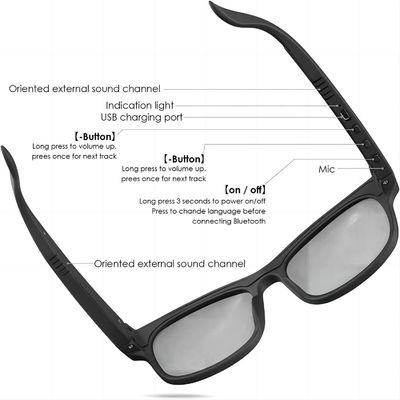 Lente ULTRAVIOLETA anti negra del control de volumen de las gafas de sol de Bluetooth de los auriculares abiertos del oído